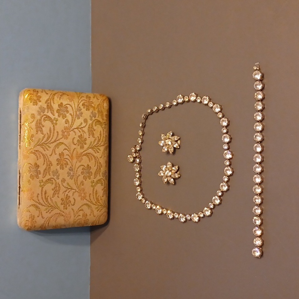 Vintage Weiss White Rhinestone Signed 3 Piece Set